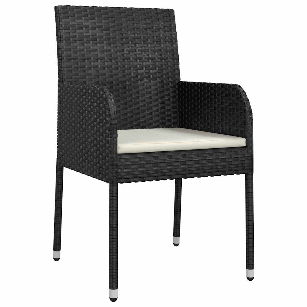 vidaXL Tuin Eettafel Set met kussen 3 pcs Zwart poly rattan