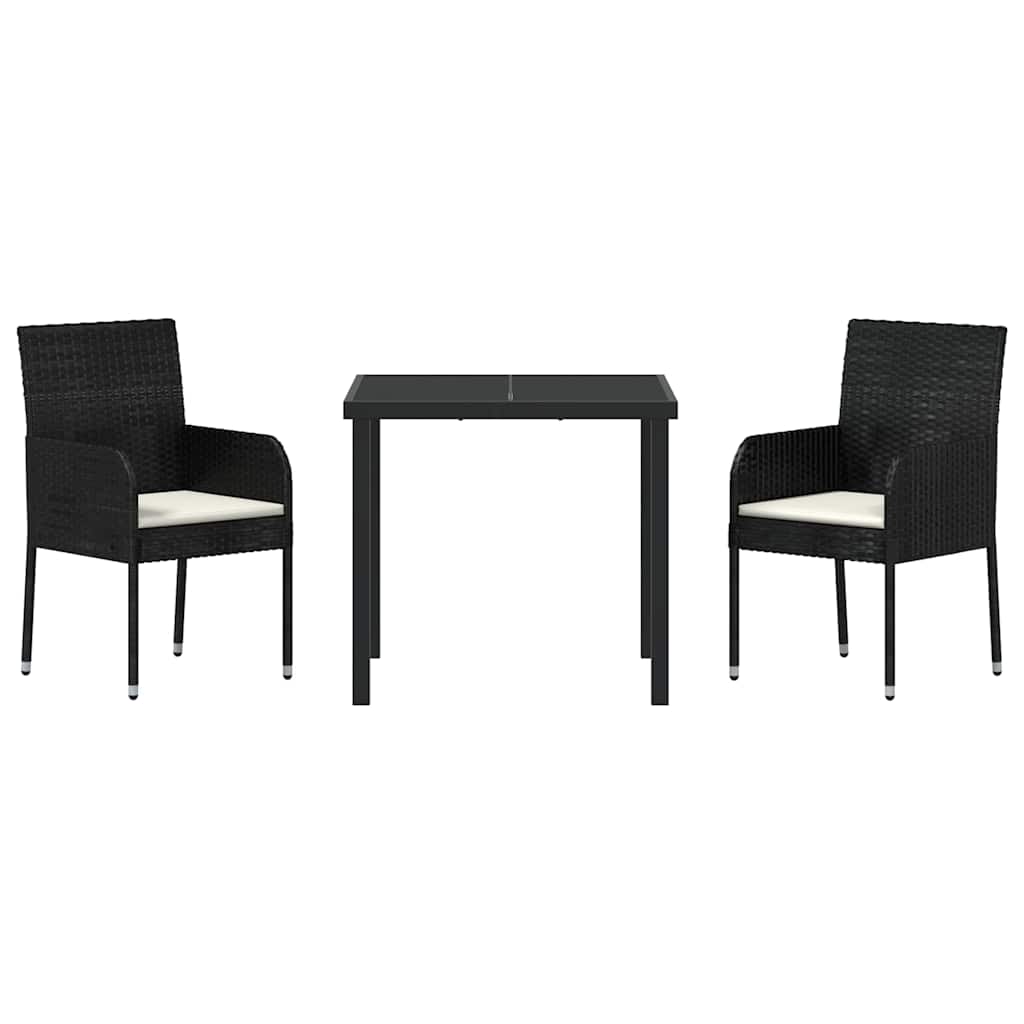 vidaXL Tuin Eettafel Set met kussen 3 pcs Zwart poly rattan