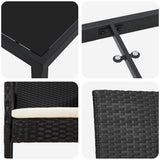 vidaXL Tuin Eettafel Set met kussen 3 pcs Zwart poly rattan