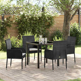 vidaXL Tuin Eettafel Set met kussen 3 pcs Zwart poly rattan