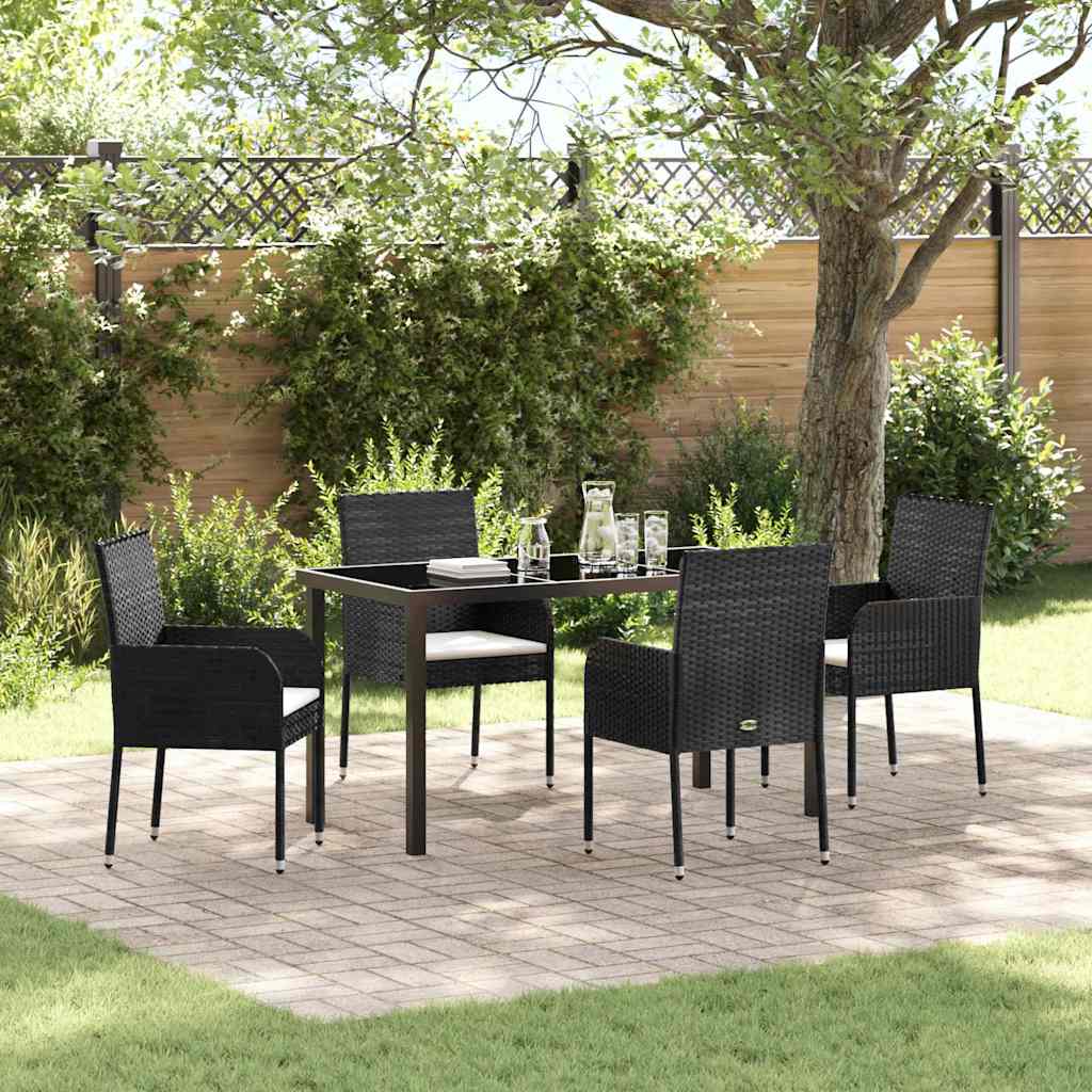 vidaXL Tuin Eettafel Set met kussen 3 pcs Zwart poly rattan