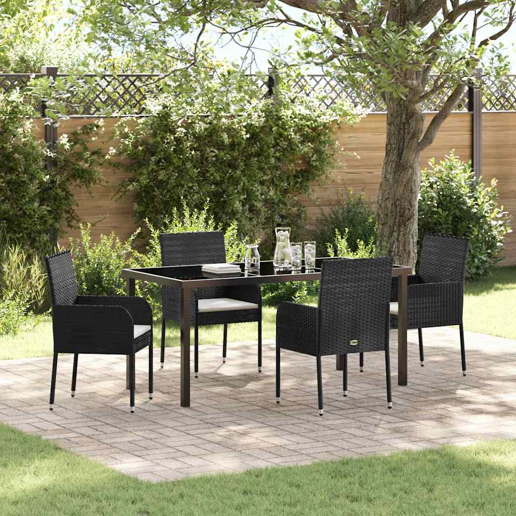 vidaXL Tuin Eettafel Set met kussen 3 pcs Zwart poly rattan