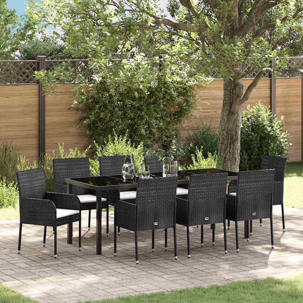 vidaXL Tuin Eettafel Set met kussen 3 pcs Zwart poly rattan