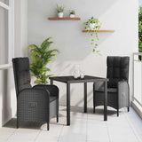 vidaXL Tuin Eettafel Set met kussen 3 pcs Zwart poly rattan