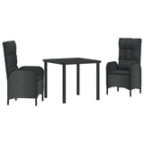 vidaXL Tuin Eettafel Set met kussen 3 pcs Zwart poly rattan