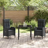 vidaXL Tuin Eettafel Set met kussen 3 pcs Zwart poly rattan
