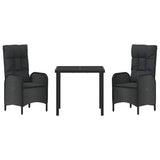 vidaXL Tuin Eettafel Set met kussen 3 pcs Zwart poly rattan