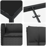 vidaXL Tuin Eettafel Set met kussen 3 pcs Zwart poly rattan