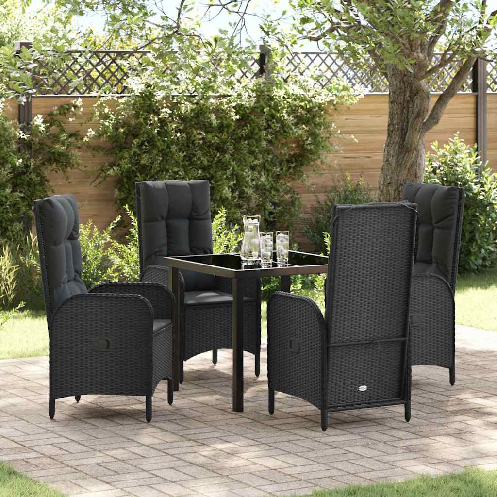 vidaXL Tuin Eettafel Set met kussen 3 pcs Zwart poly rattan