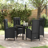 vidaXL Tuin Eettafel Set met kussen 3 pcs Zwart poly rattan