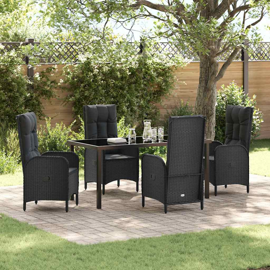 vidaXL Tuin Eettafel Set met kussen 3 pcs Zwart poly rattan
