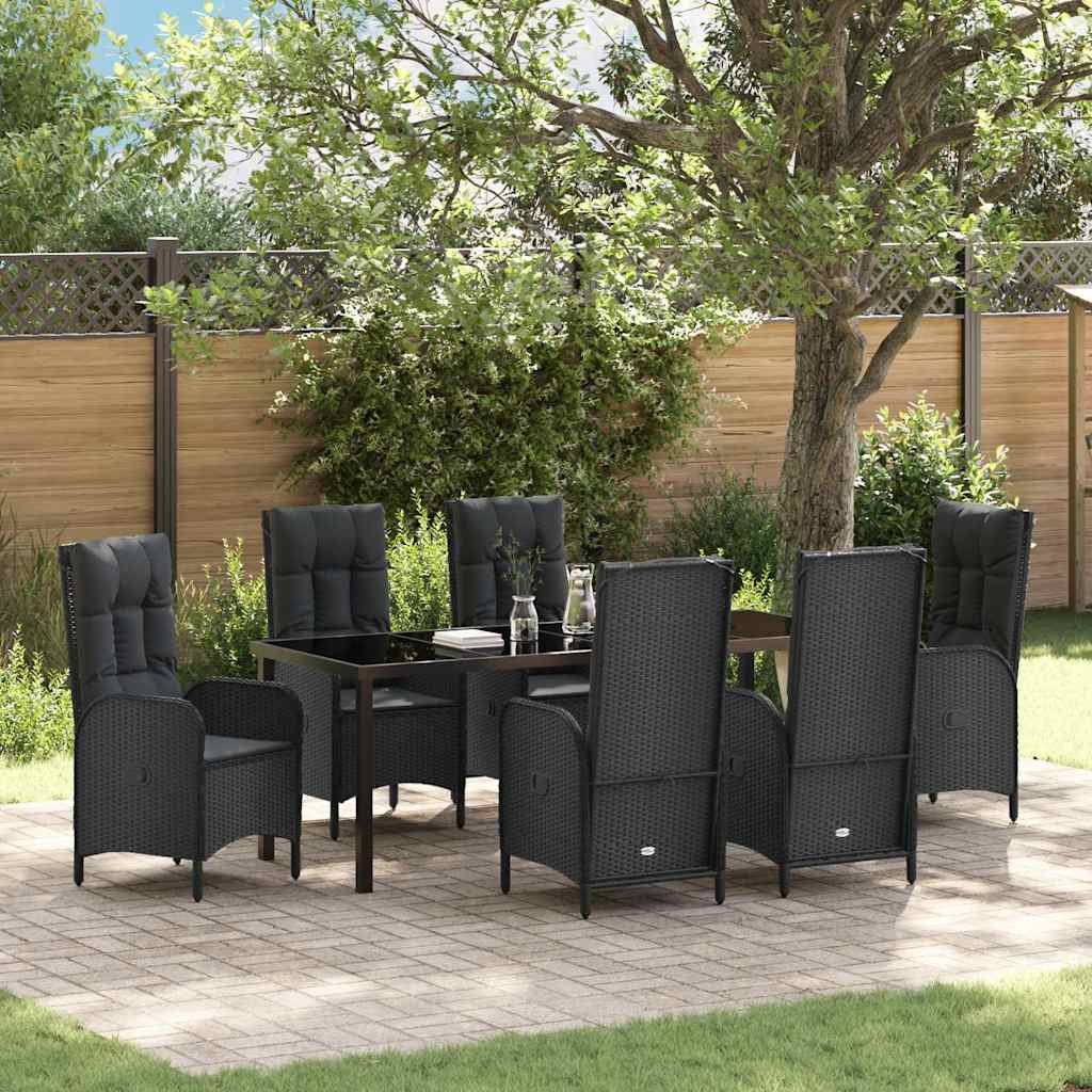 vidaXL Tuin Eettafel Set met kussen 3 pcs Zwart poly rattan