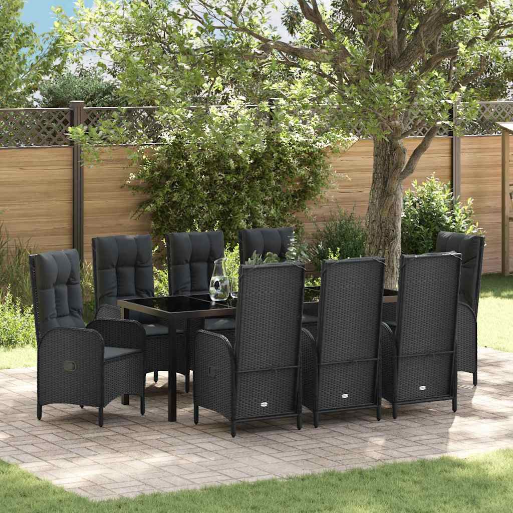 vidaXL Tuin Eettafel Set met kussen 3 pcs Zwart poly rattan