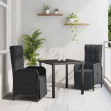 vidaXL Tuin Eettafel Set met kussen 3 pcs Zwart poly rattan