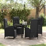 vidaXL Tuin Eettafel Set met kussen 3 pcs Zwart poly rattan