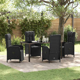 vidaXL Tuin Eettafel Set met kussen 3 pcs Zwart poly rattan
