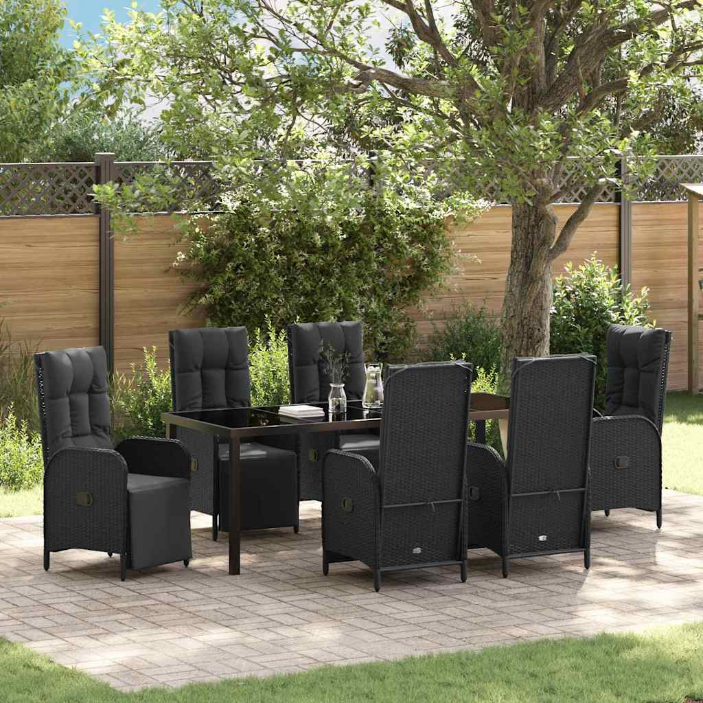 vidaXL Tuin Eettafel Set met kussen 3 pcs Zwart poly rattan