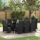 vidaXL Tuin Eettafel Set met kussen 3 pcs Zwart poly rattan