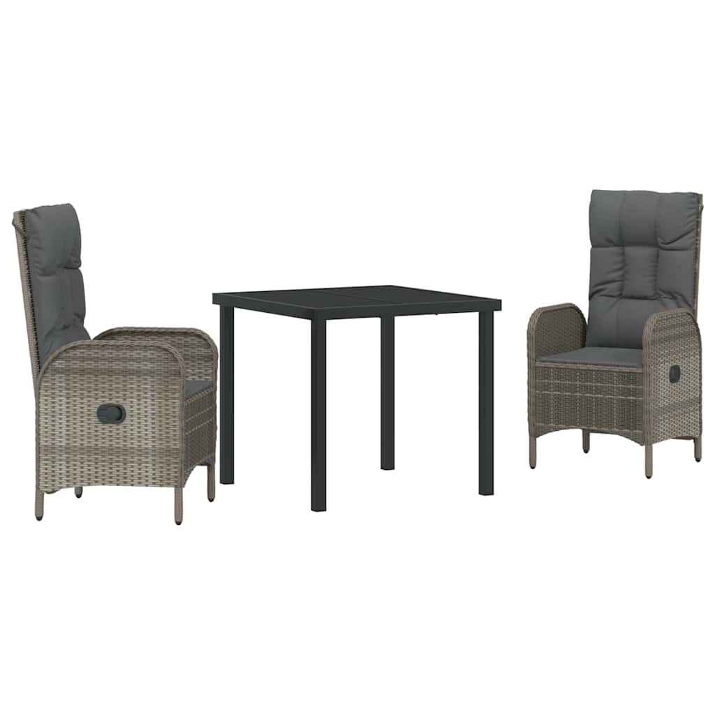 vidaXL Tuin Eettafel Set met kussen 3 pcs Grijs poly rattan