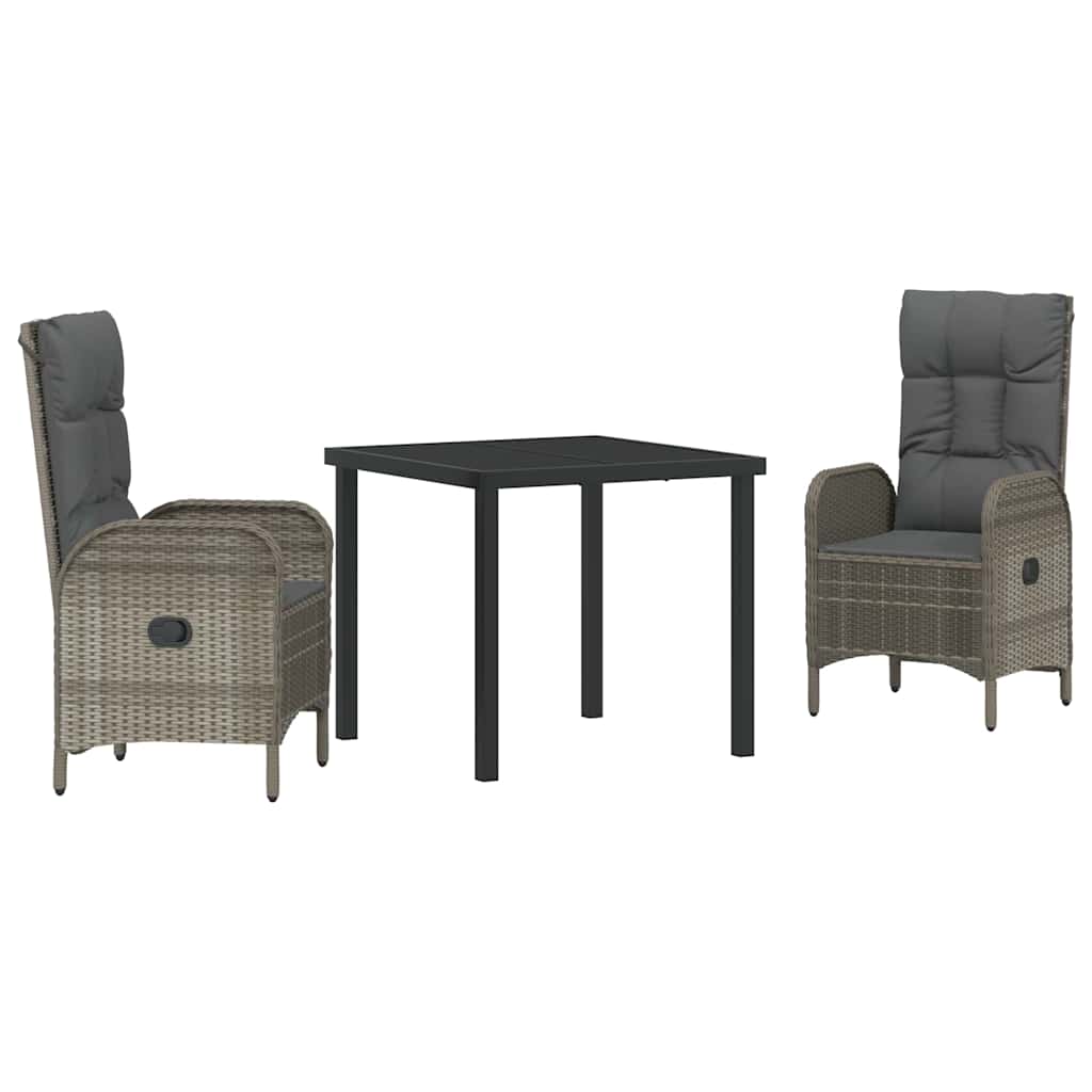 vidaXL Tuin Eettafel Set met kussen 3 pcs Grijs poly rattan