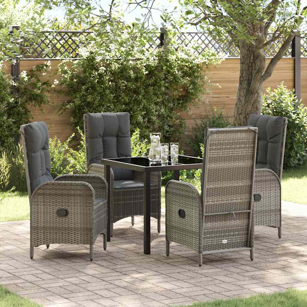 vidaXL Tuin Eettafel Set met kussen 3 pcs Grijs poly rattan