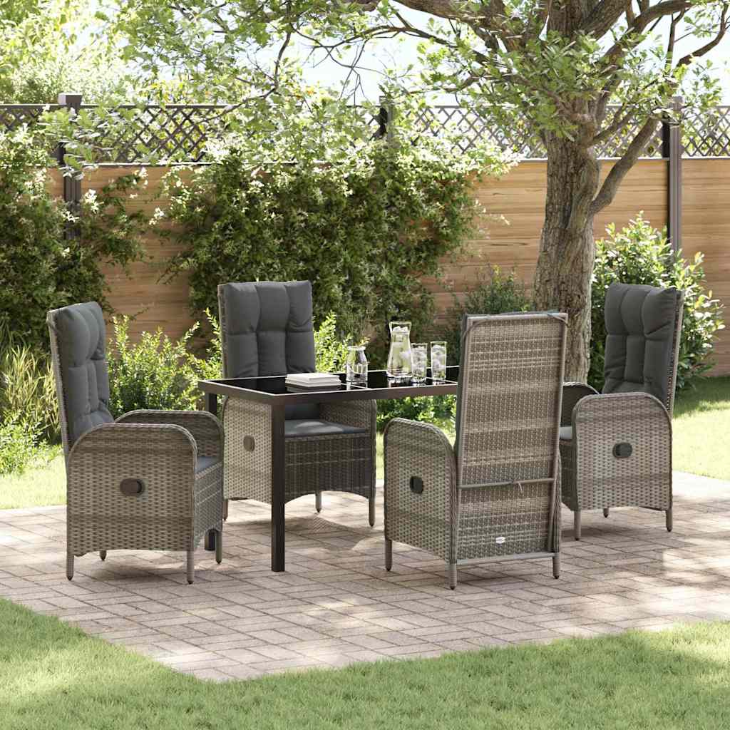 vidaXL Tuin Eettafel Set met kussen 3 pcs Grijs poly rattan