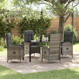 vidaXL Tuin Eettafel Set met kussen 3 pcs Grijs poly rattan