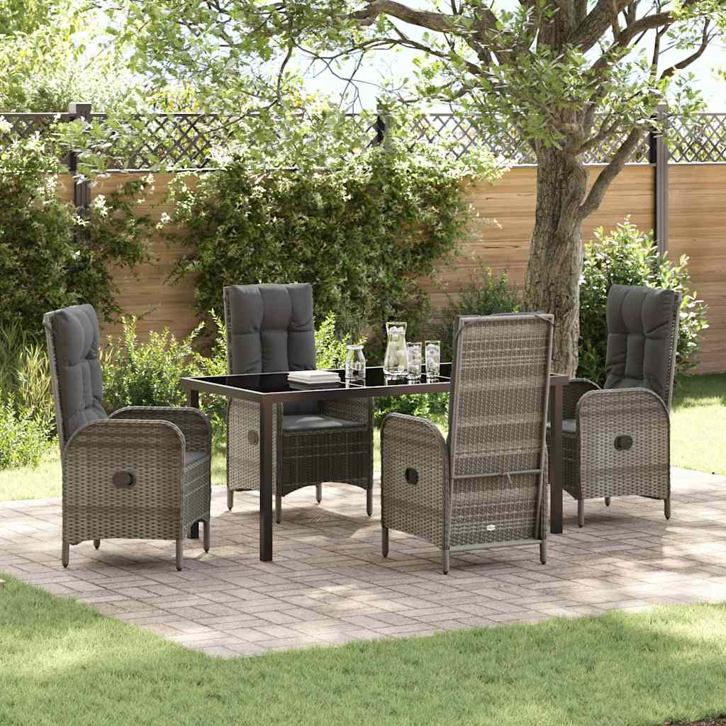vidaXL Tuin Eettafel Set met kussen 3 pcs Grijs poly rattan