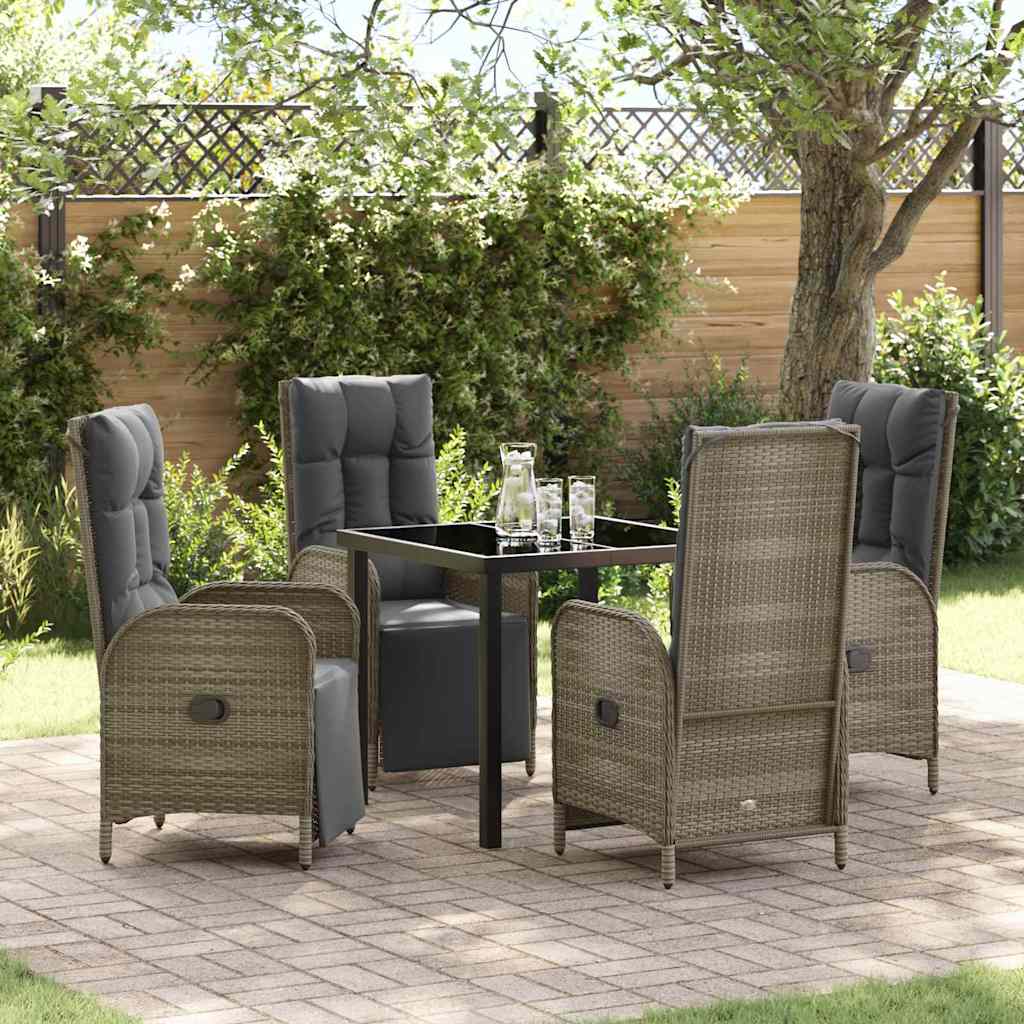 vidaXL Tuin Eettafel Set met kussen 3 pcs Grijs poly rattan