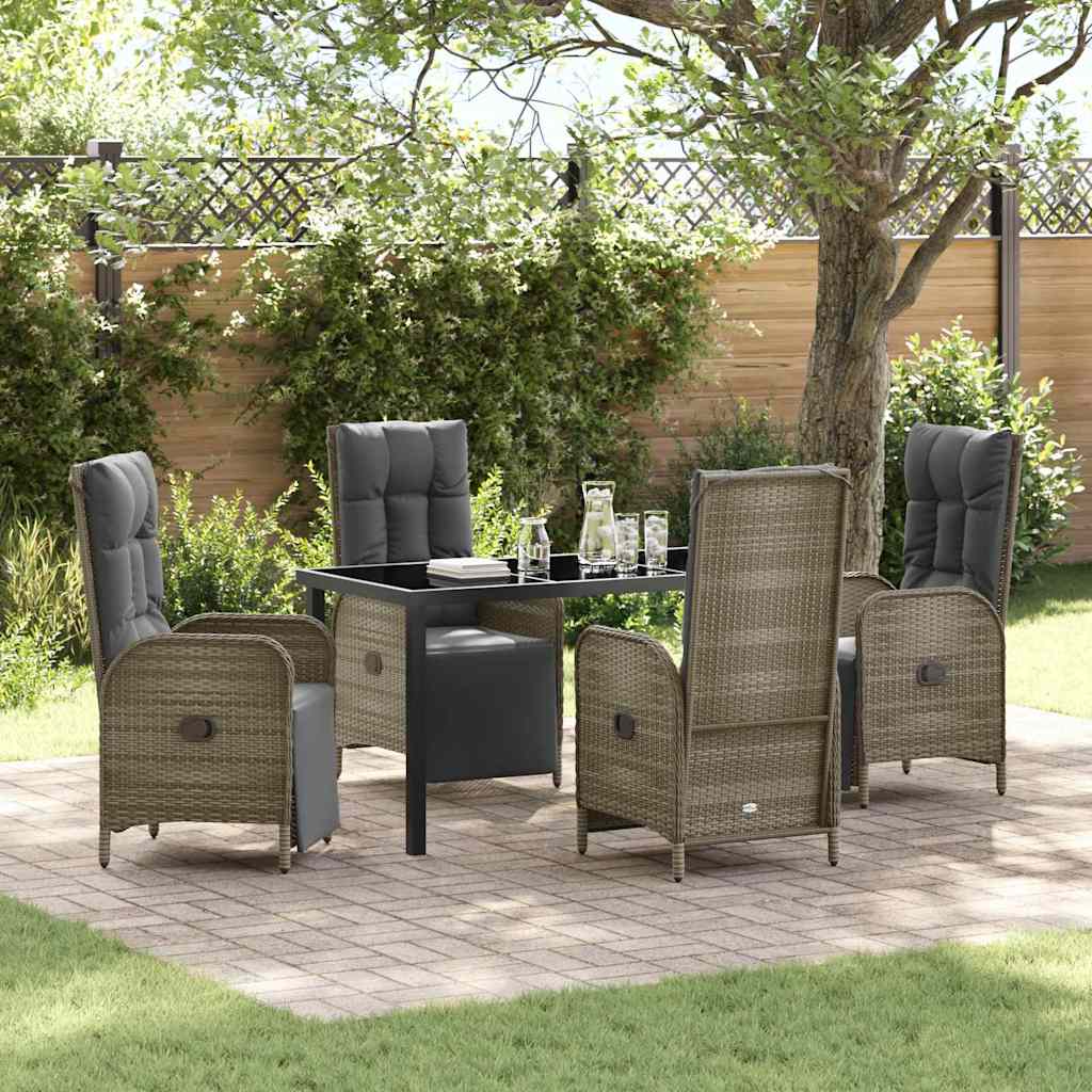 vidaXL Tuin Eettafel Set met kussen 3 pcs Grijs poly rattan