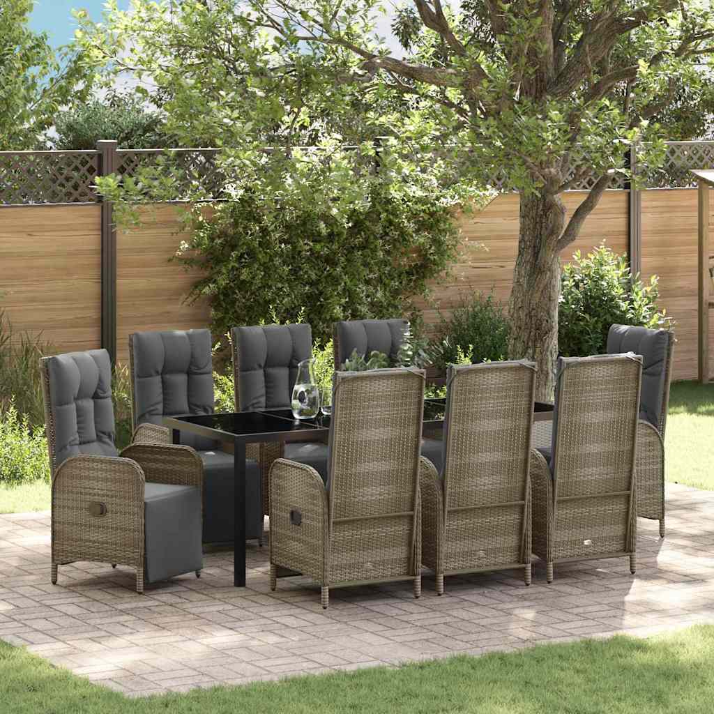vidaXL Tuin Eettafel Set met kussen 3 pcs Grijs poly rattan