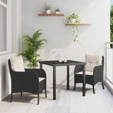 vidaXL Tuin Eettafel Set met kussen 3 pcs Zwart poly rattan