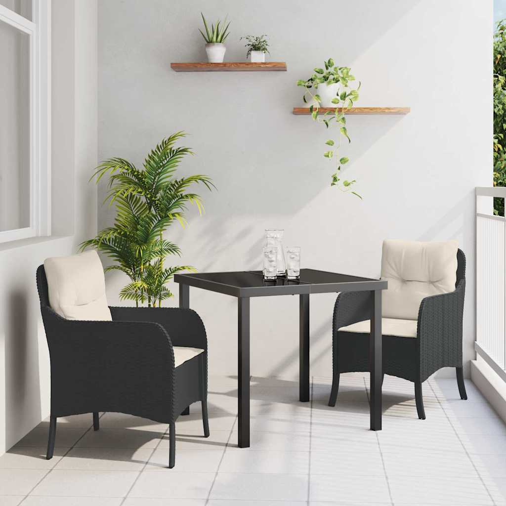 vidaXL Tuin Eettafel Set met kussen 3 pcs Zwart poly rattan