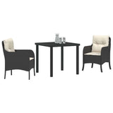 vidaXL Tuin Eettafel Set met kussen 3 pcs Zwart poly rattan
