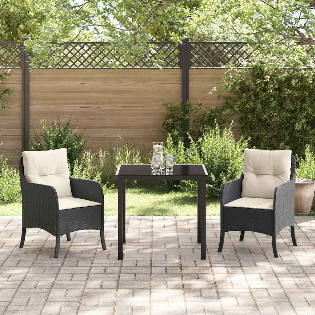 vidaXL Tuin Eettafel Set met kussen 3 pcs Zwart poly rattan