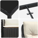 vidaXL Tuin Eettafel Set met kussen 3 pcs Zwart poly rattan
