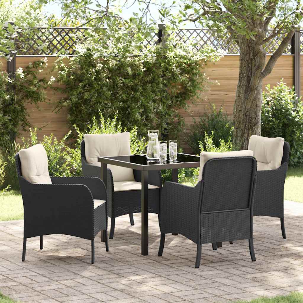 vidaXL Tuin Eettafel Set met kussen 3 pcs Zwart poly rattan