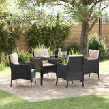 vidaXL Tuin Eettafel Set met kussen 3 pcs Zwart poly rattan