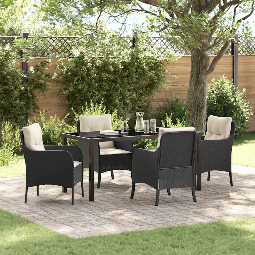 vidaXL Tuin Eettafel Set met kussen 3 pcs Zwart poly rattan