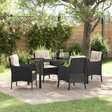 vidaXL Tuin Eettafel Set met kussen 3 pcs Zwart poly rattan