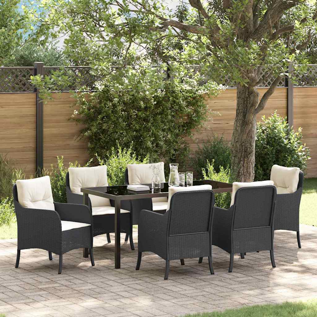 vidaXL Tuin Eettafel Set met kussen 3 pcs Zwart poly rattan