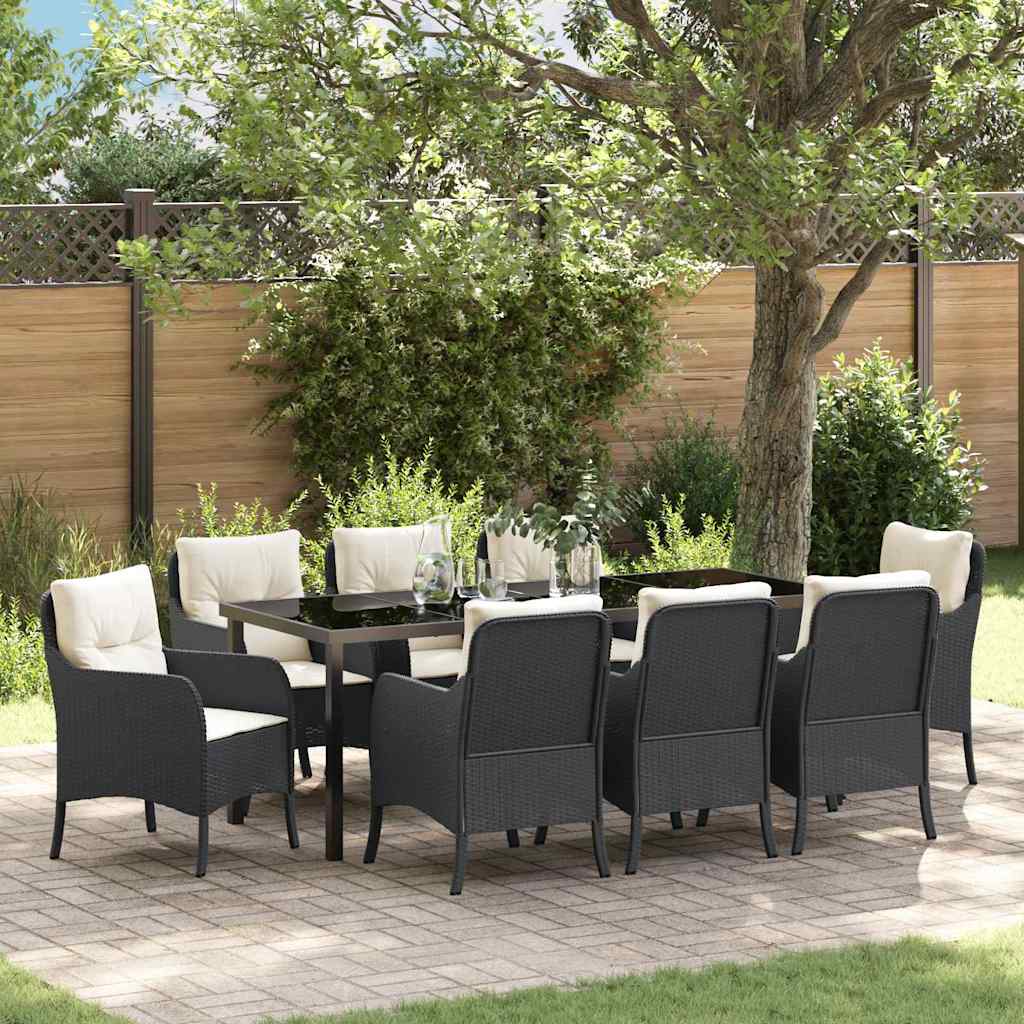 vidaXL Tuin Eettafel Set met kussen 3 pcs Zwart poly rattan