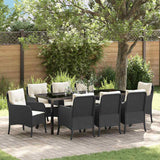 vidaXL Tuin Eettafel Set met kussen 3 pcs Zwart poly rattan