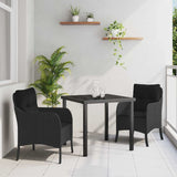 vidaXL Tuin Eettafel Set met kussen 3 pcs Zwart poly rattan