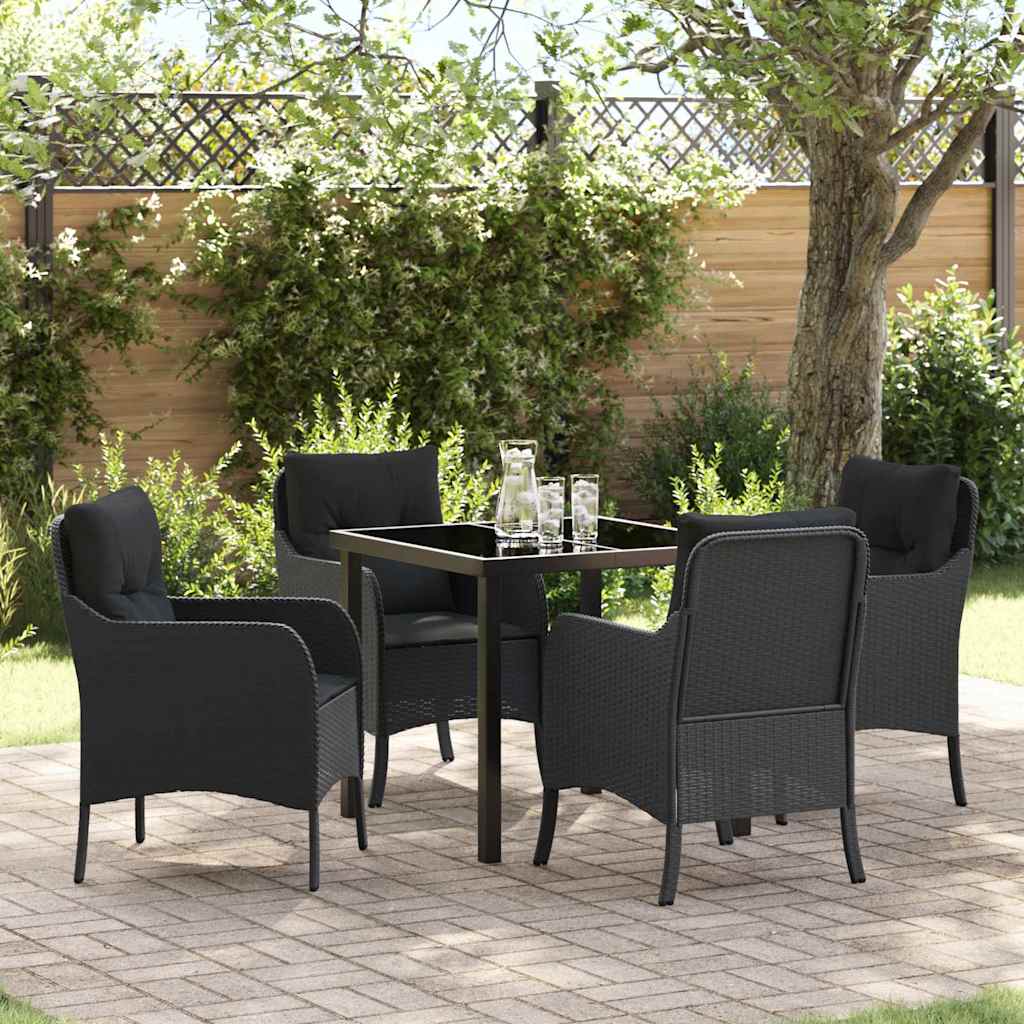 vidaXL Tuin Eettafel Set met kussen 3 pcs Zwart poly rattan