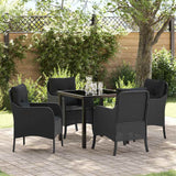 vidaXL Tuin Eettafel Set met kussen 3 pcs Zwart poly rattan