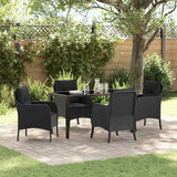 vidaXL Tuin Eettafel Set met kussen 3 pcs Zwart poly rattan