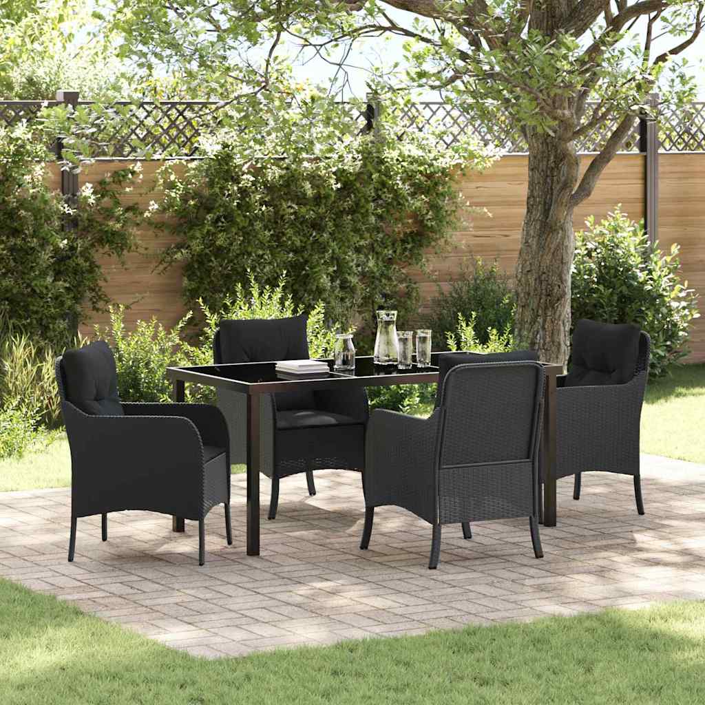 vidaXL Tuin Eettafel Set met kussen 3 pcs Zwart poly rattan