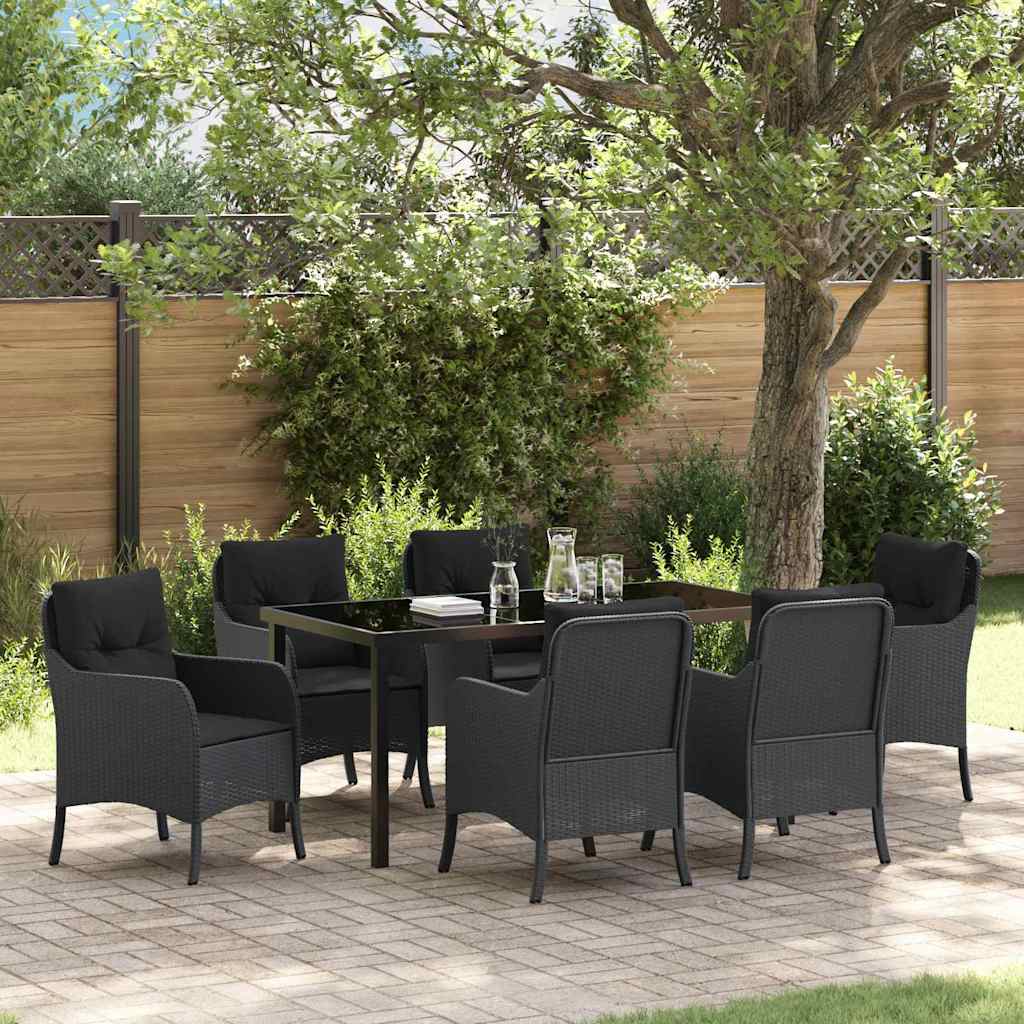 vidaXL Tuin Eettafel Set met kussen 3 pcs Zwart poly rattan