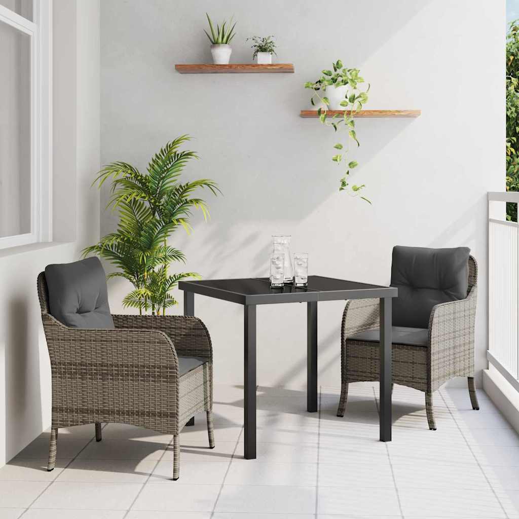 vidaXL Tuin Eettafel Set met kussen 3 pcs Zwart poly rattan